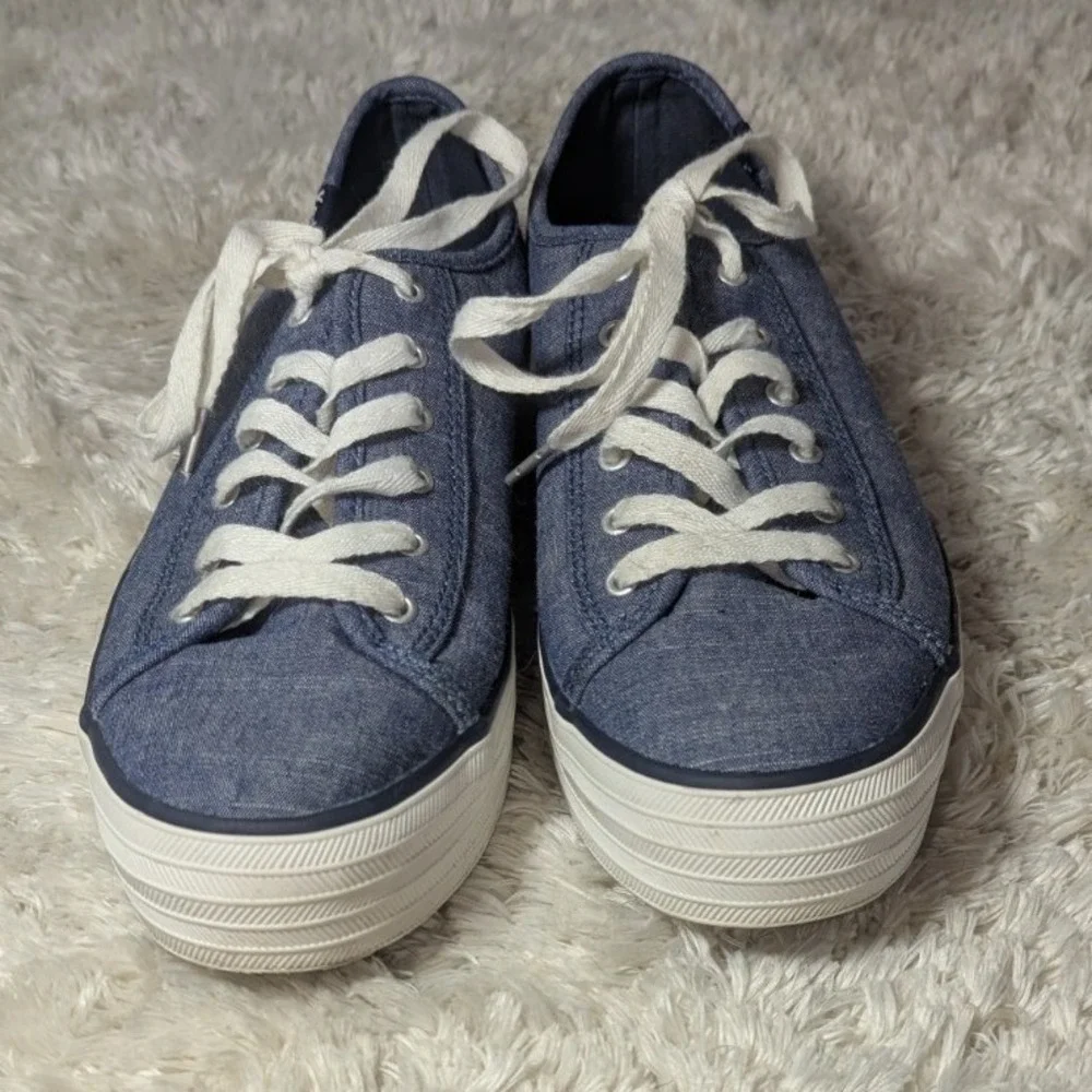 Coastal Preppy Platform Sneakers Keds Triple Kick Chambray Blue Womens 7.5